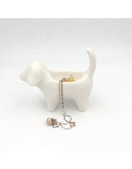 Hoogii Adorable Little Ceramic Dog Jewelry Ring Holder,Engagement Ring and Wedding Ring Display Holder Stand